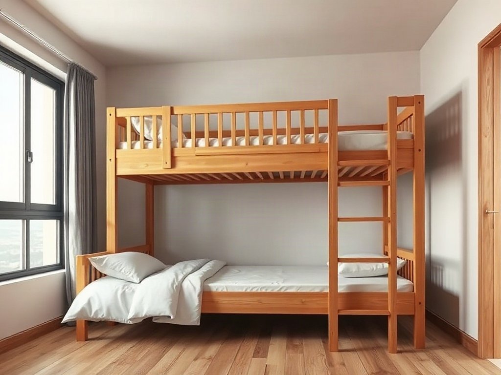 Giường tầng đẹp tại TPHCM bằng gỗ tự nhiên trong phòng ngủ nhỏ gọn