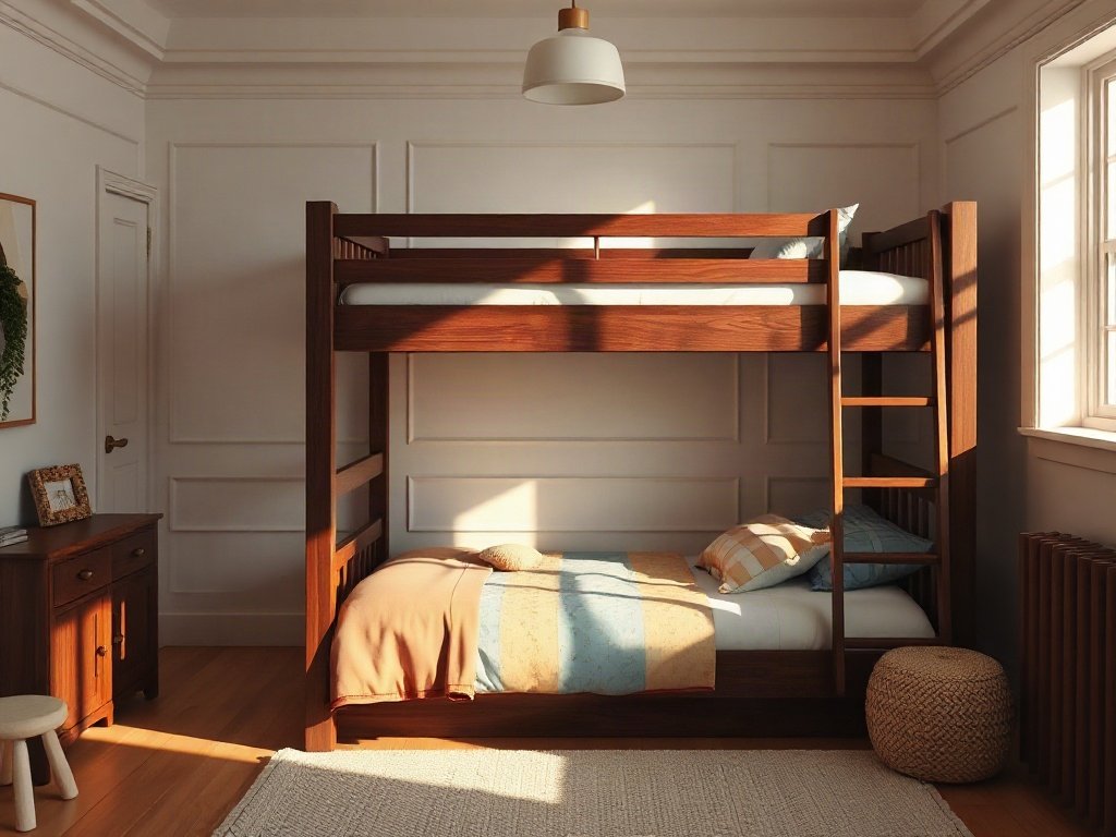 9 Cách Phối Màu Giường Tầng Cho Bé Đẹp, Hài Hòa Giường tầng gỗ óc chó sang trọng cho bé