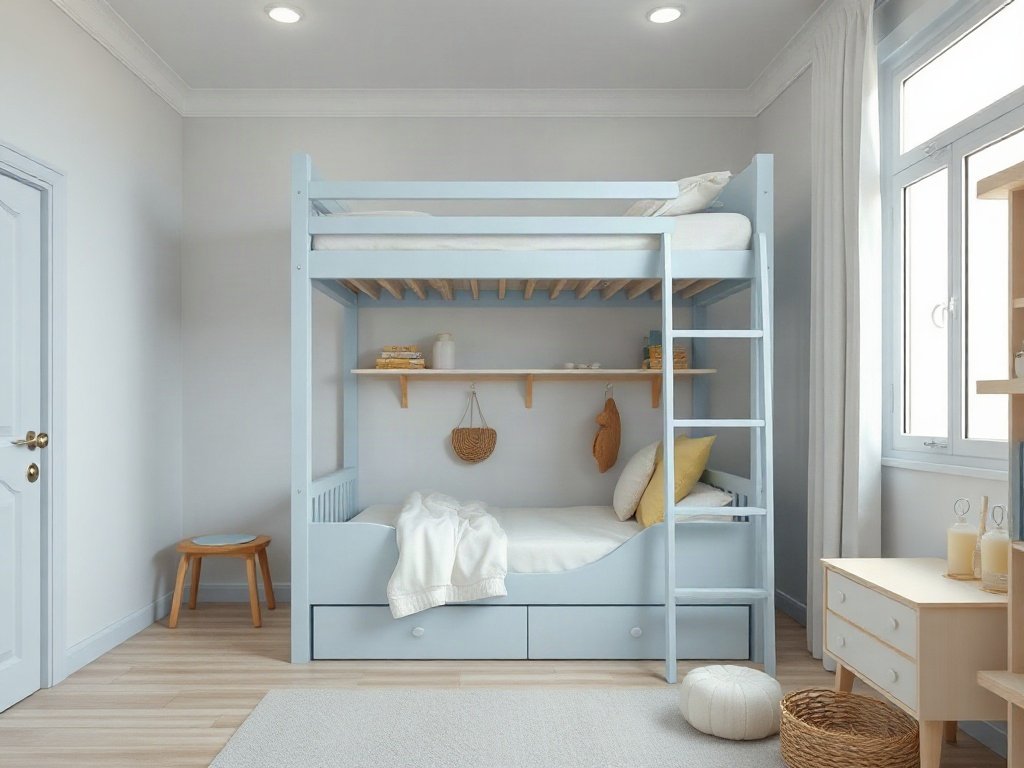 9 Cách Phối Màu Giường Tầng Cho Bé Đẹp, Hài Hòa Giường tầng pastel xanh dương cho phòng bé trai