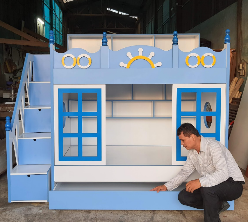 Giường tầng cho bé kết hợp tủ áo MS 3087