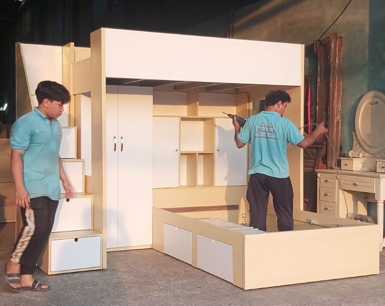 Giường tầng kết hợp bàn học và tủ quần áo MS 2766