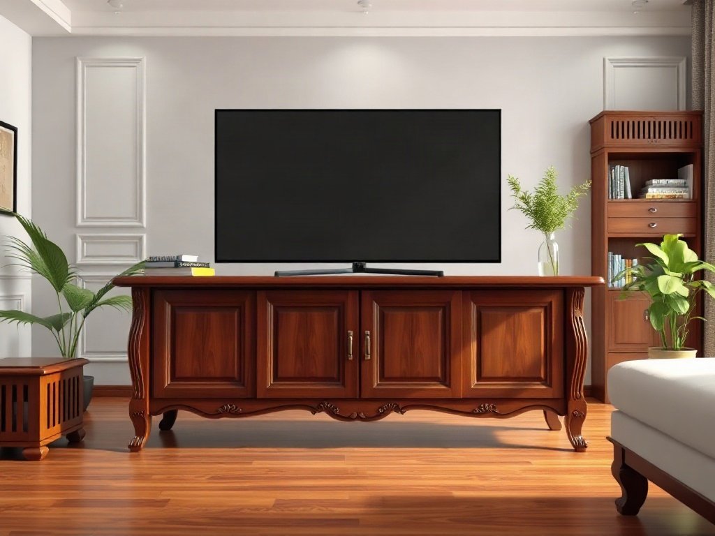 Kệ tivi tân cổ điển chạm khắc tinh xảo cho không gian sang