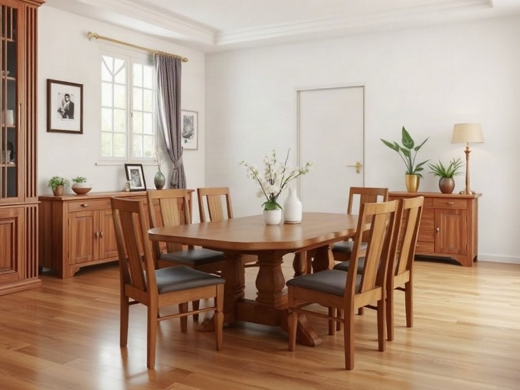 Bàn ăn 6 ghế tại quận 7 Không gian phòng ăn rộng đặt bàn ăn 6 ghế gỗ tự nhiên