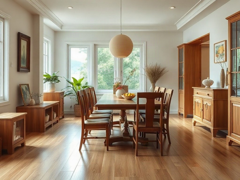 4 sai lầm phổ biến khi chọn bàn ăn gỗ bạn nên tránh Không gian phòng ăn với bàn ăn gỗ tự nhiên đặt cân đối trong nhà