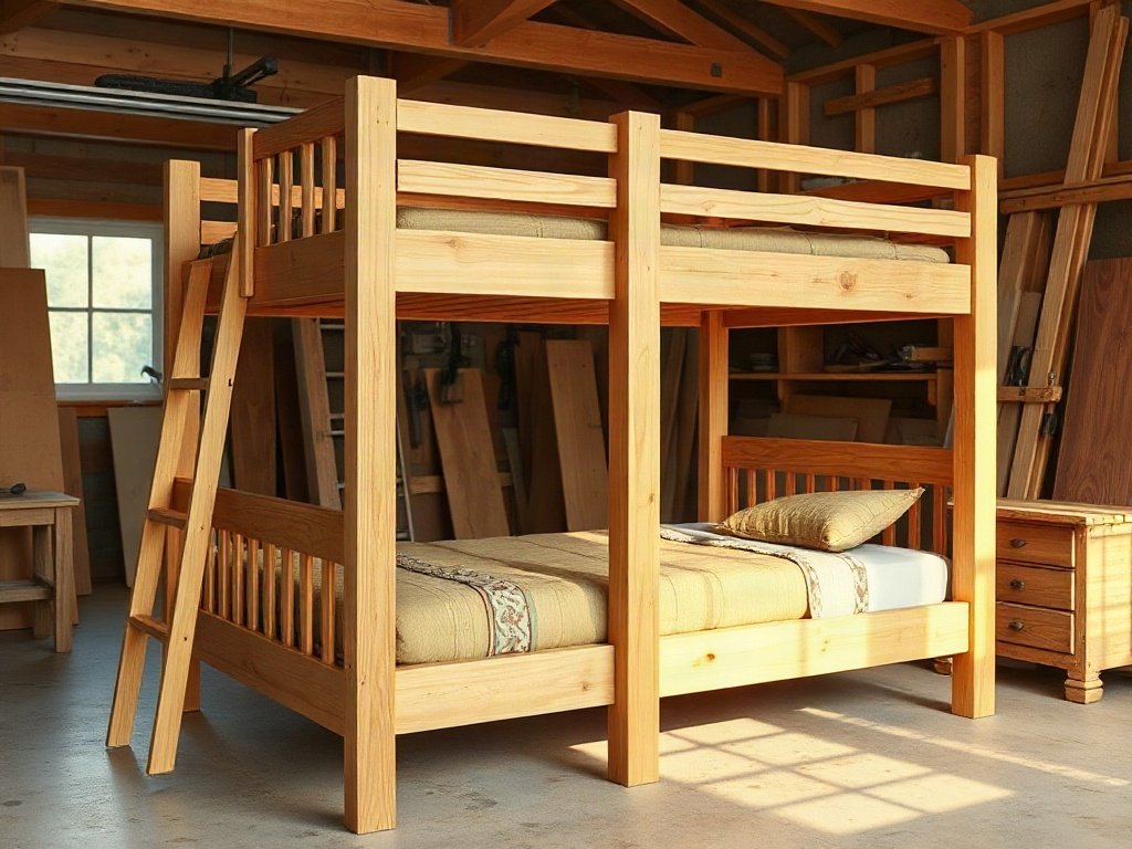 Khung giường tầng giá rẻ với mối nối chắc chắn tại xưởng gỗ
