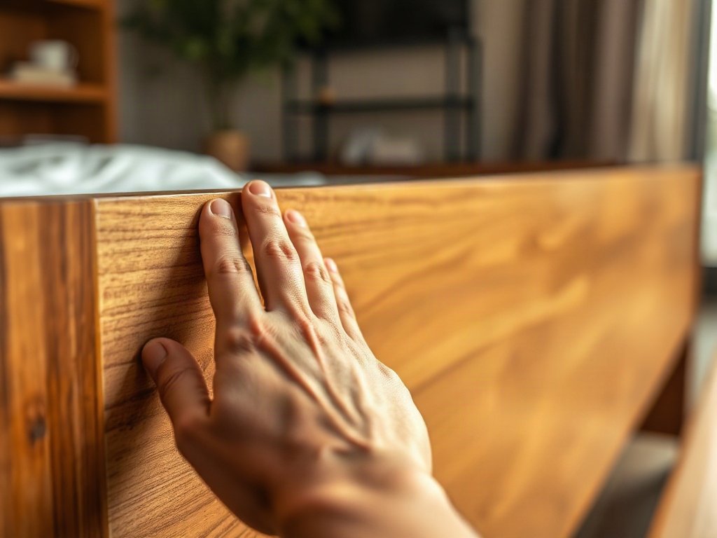 Giường gỗ công nghiệp tại Quận 7 giá rẻ Kiểm tra bề mặt lớp phủ Laminate của giường gỗ công nghiệp cao cấp