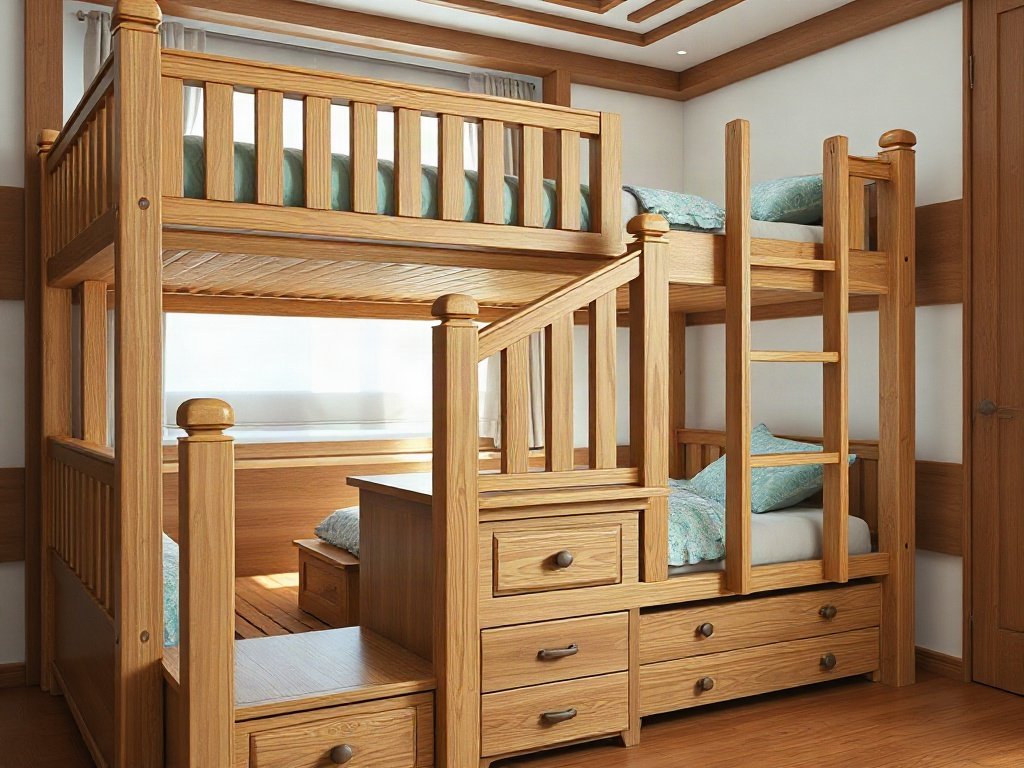 Lan can và bậc thang giường tầng có ngăn kéo lưu trữ an toàn