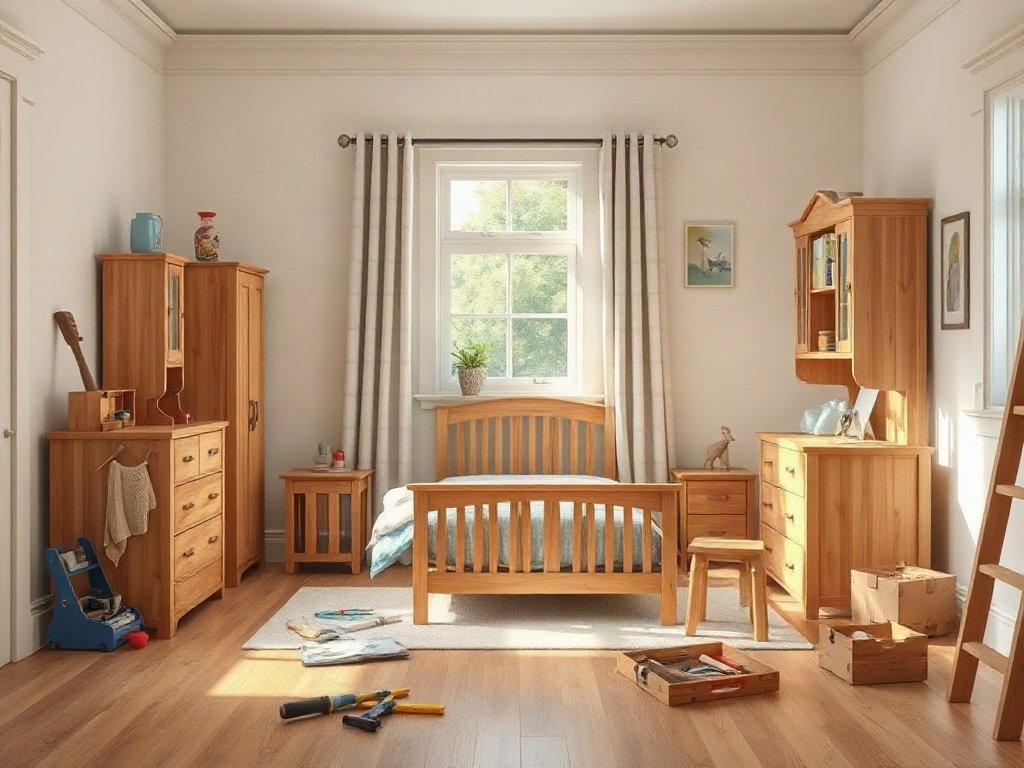 Lắp đặt nội thất trẻ em gỗ tự nhiên hoàn thiện tại nhà khách