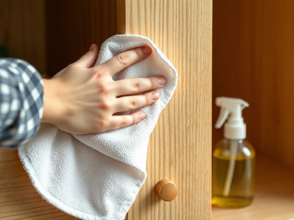 7 Bước Vệ Sinh Tủ Quần Áo Sạch Sẽ Thơm Tho Tại Nhà Lau bề mặt gỗ tủ quần áo bằng dung dịch chuyên dụng