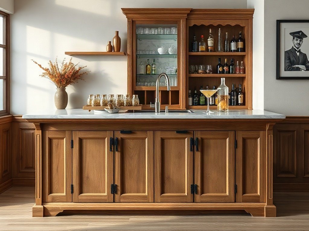 Mặt đá kết hợp gỗ tự nhiên cho tủ rượu quầy bar gỗ