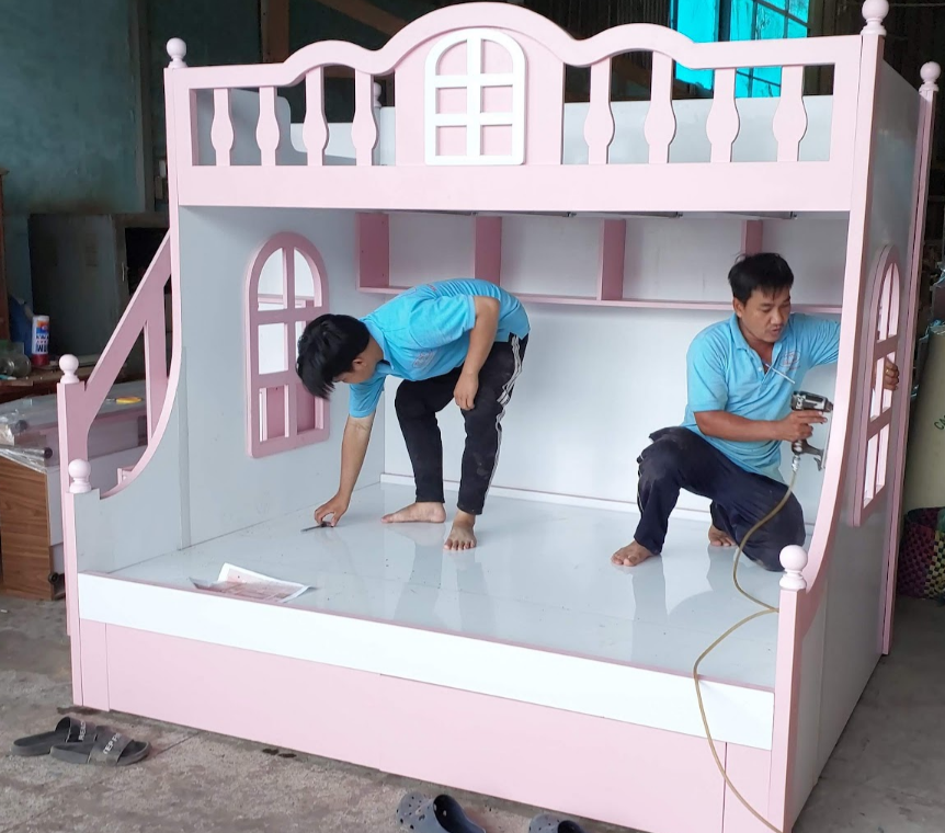 Giường tầng cho bé trai màu xanh MS 3253