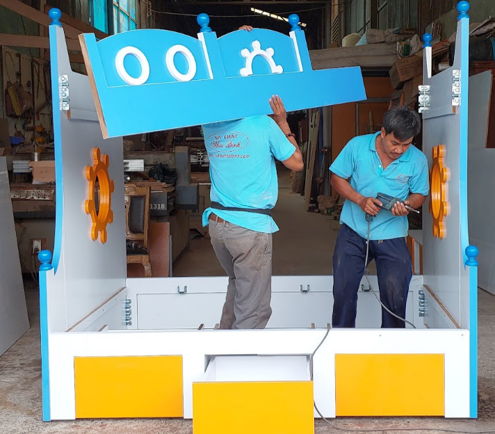 Giường tầng cho bé trai màu xanh MS 3253