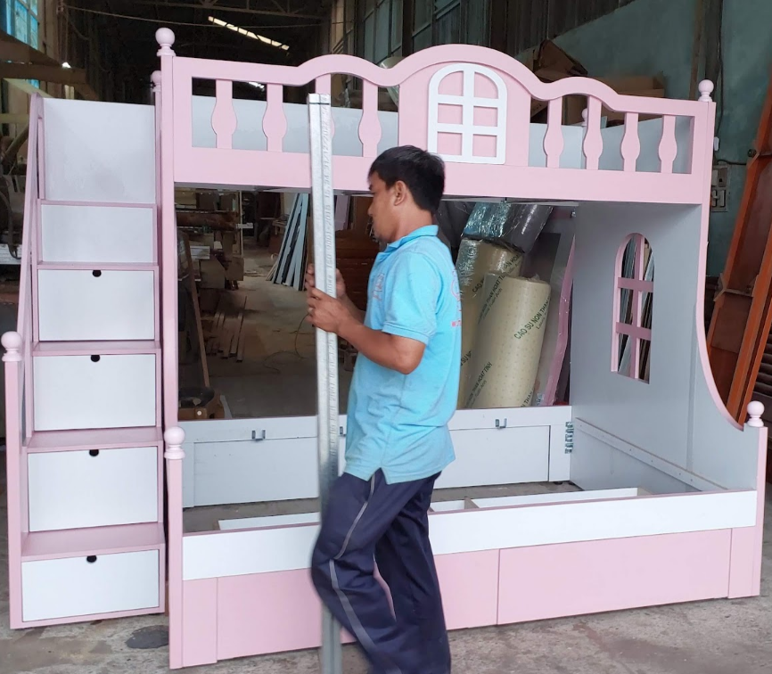 Giường tầng cho bé trai màu xanh MS 3253