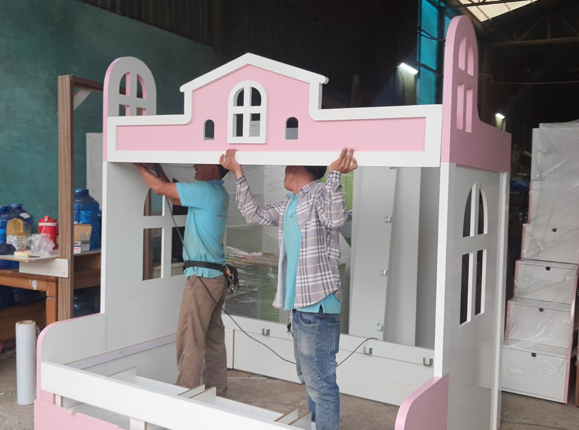Giường tầng cho bé trai màu xanh MS 3253