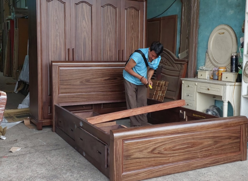 Giường ngủ gỗ tự nhiên có ngăn kéo MS 3467
