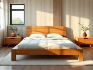 Mẫu giường ngủ tại TPHCM bằng gỗ tự nhiên thiết kế tối giản hiện đại