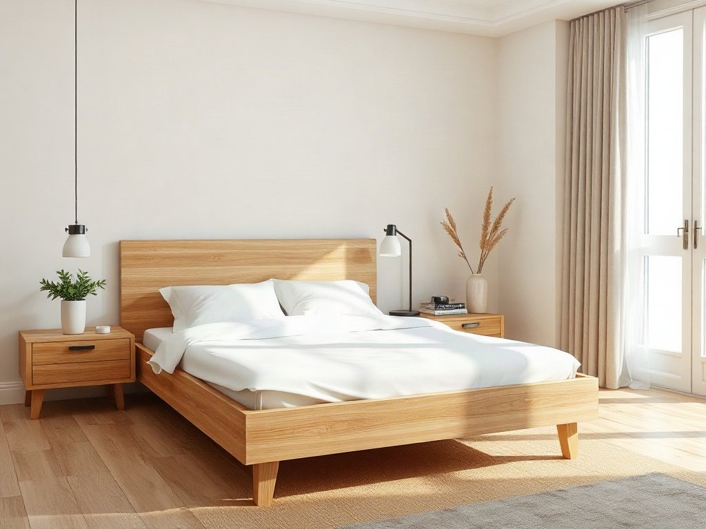 10 mẫu giường ngủ tại TPHCM chất lượng đẹp Mẫu giường ngủ tại TPHCM khung thấp gỗ sồi phong cách tối giản