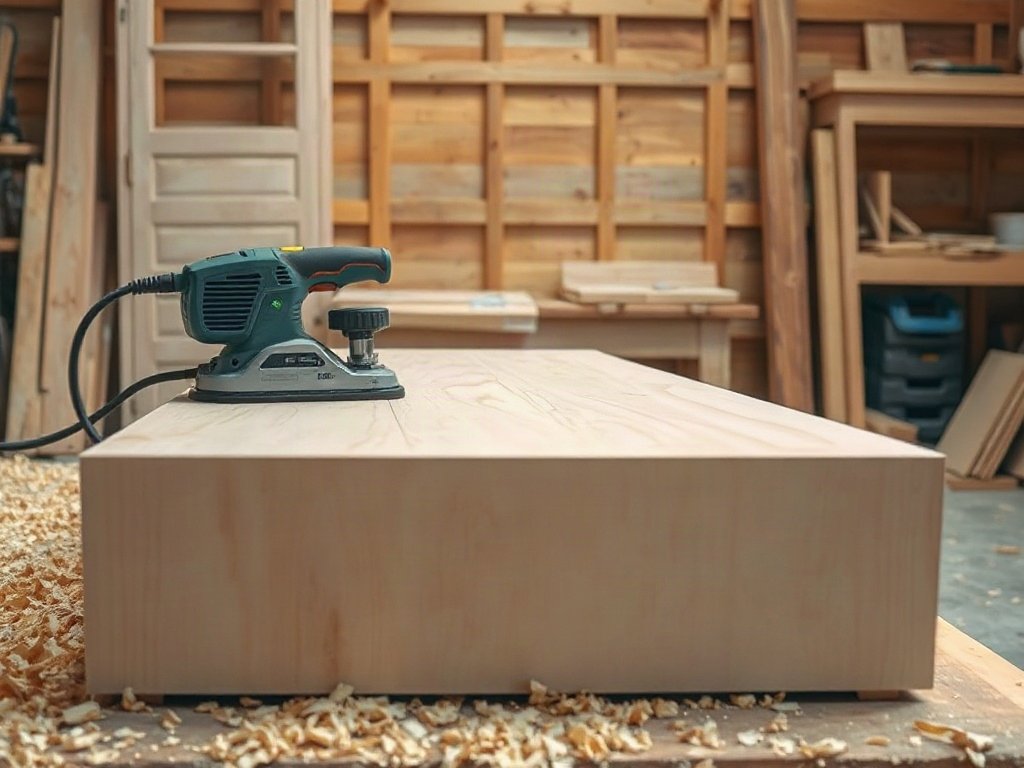 3 Cách Làm Mịn Tủ Thờ Gỗ Chuẩn Thợ Mộc 20 Năm Kinh Nghiệm Máy chà nhám điện xử lý bề mặt gỗ tủ thờ trong xưởng mộc