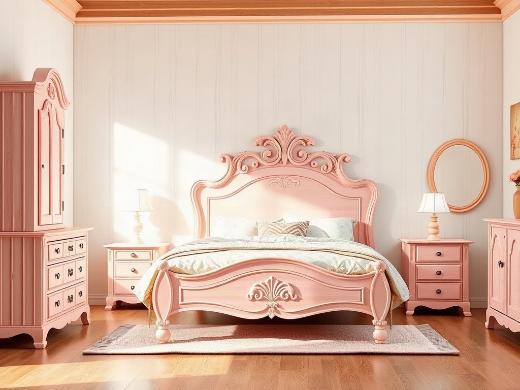 Nội thất phòng ngủ của bé gái Nội thất phòng ngủ phối màu pastel hồng kết hợp vân gỗ tự nhiên