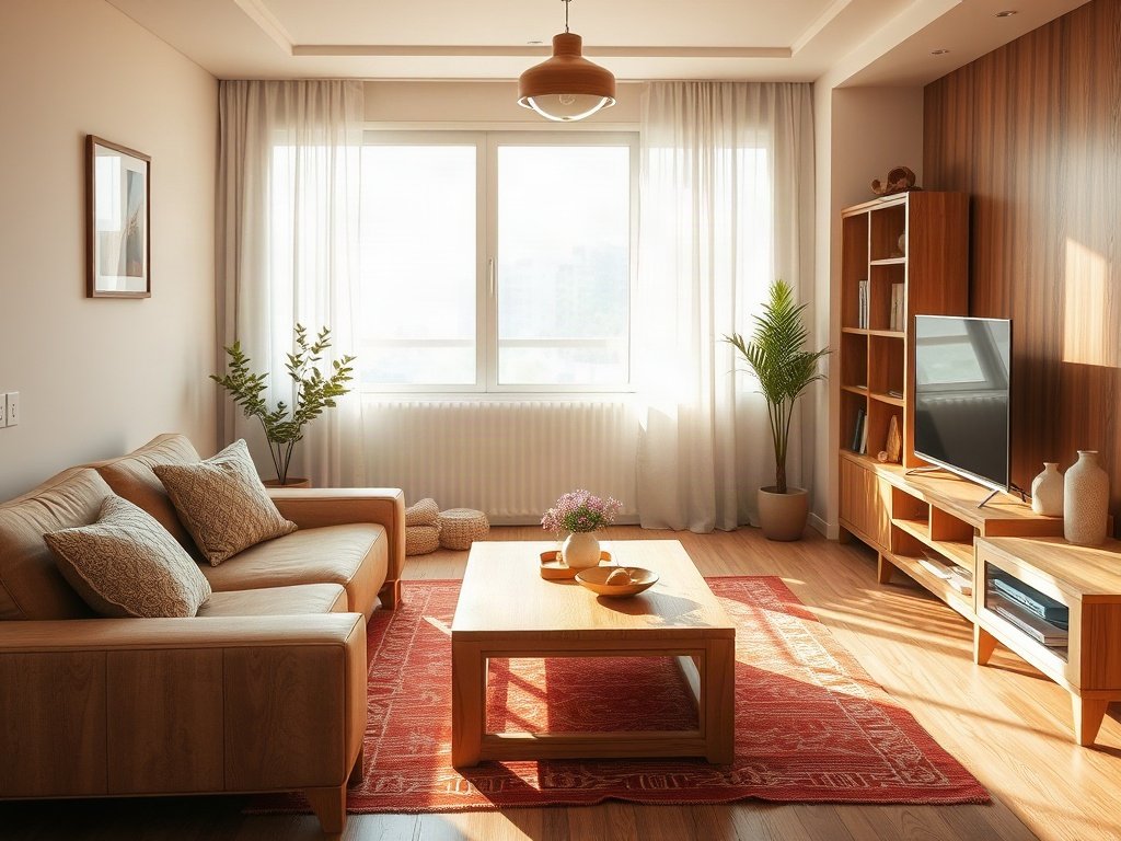 Phòng khách nhà đẹp với nội thất gỗ tự nhiên ấm áp gần gũi