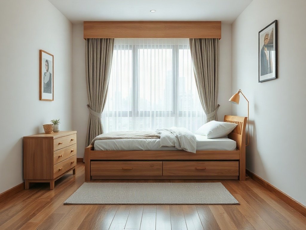 Giường gỗ công nghiệp tại Quận 7 giá rẻ Phòng ngủ nhỏ với giường gỗ công nghiệp giá rẻ có ngăn kéo