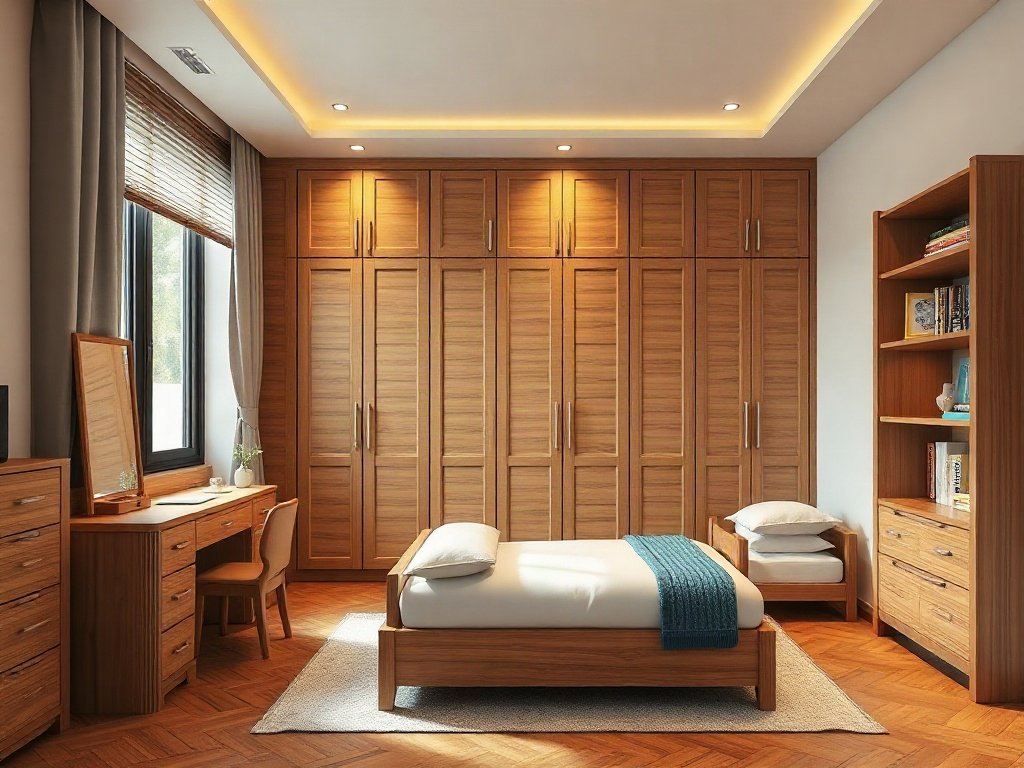 Phòng ngủ trẻ em với bộ nội thất cao cấp gỗ tự nhiên đồng bộ