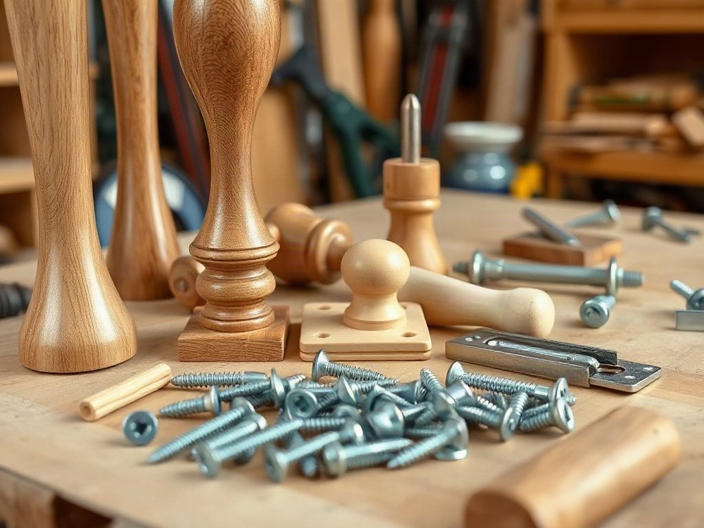 6 Cách Sửa Chữa Bàn Ăn Tại Nhà Đơn Giản, Hiệu Quả Phụ kiện thay thế chân bàn và bản lề bàn ăn gỗ
