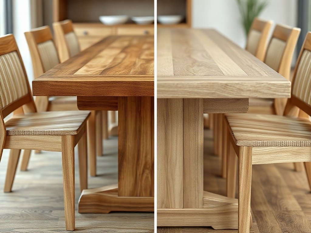 Bàn ăn 6 ghế tại quận 7 So sánh bề mặt gỗ thô và gỗ đã hoàn thiện sơn bóng
