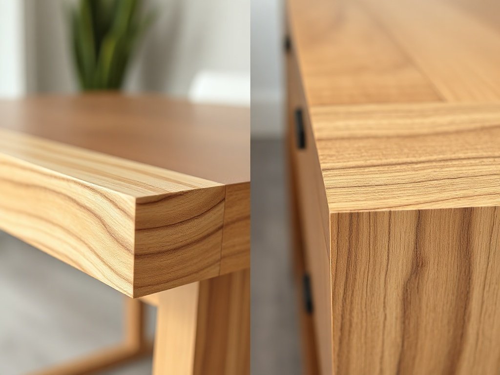 So sánh cạnh gỗ tự nhiên nguyên khối và bề mặt veneer công nghiệp
