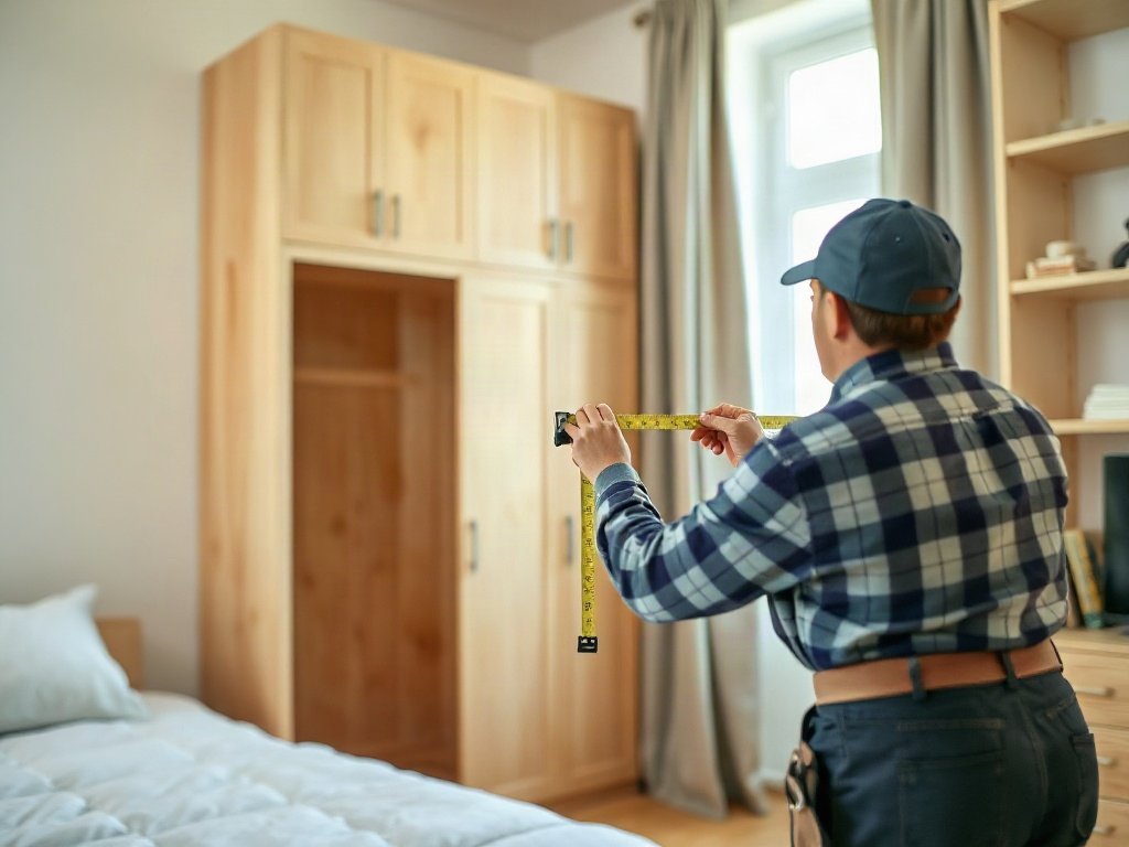 Nội thất đẹp Thợ mộc đo kích thước tủ áo gỗ trước khi lắp đặt phòng ngủ