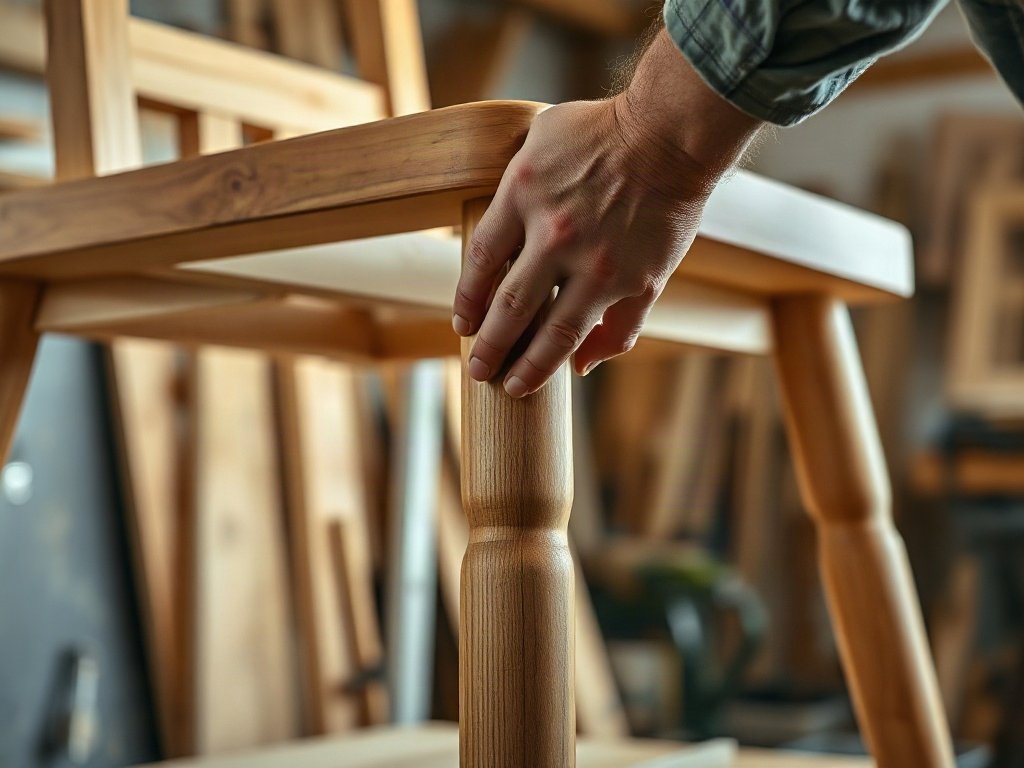 Cách chọn bàn ghế chắc chắn Thợ mộc kiểm tra độ vững khung ghế gỗ trước khi giao khách