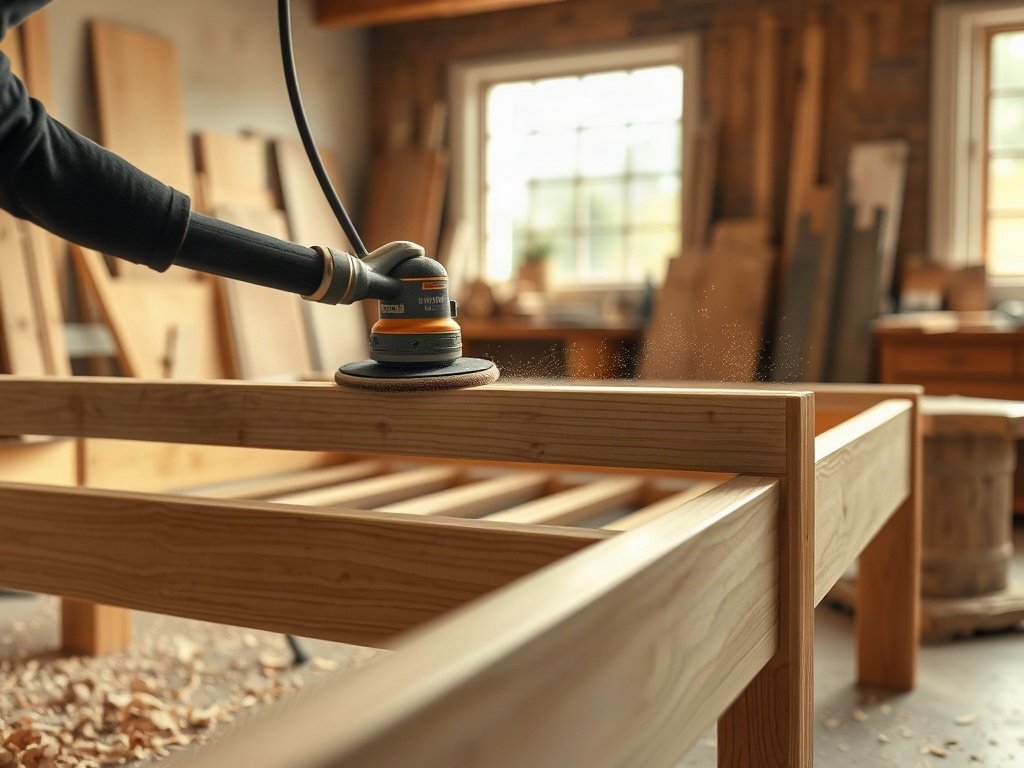 Giường ngủ đẹp giá rẻ tphcm Thợ mộc xử lý bề mặt gỗ giường ngủ trong xưởng sản xuất