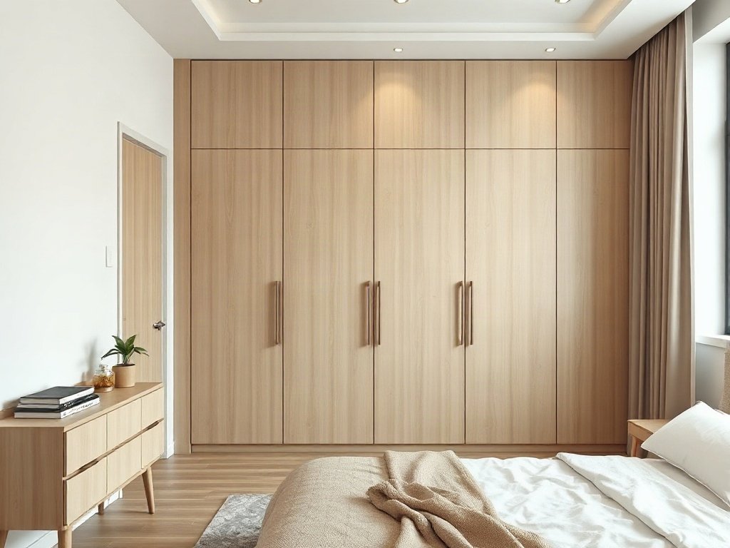Mẫu tủ áo tại TPHCM đa dạng phong cách Tủ áo hiện đại tối giản gỗ tự nhiên đặt trong căn hộ chung cư nhỏ