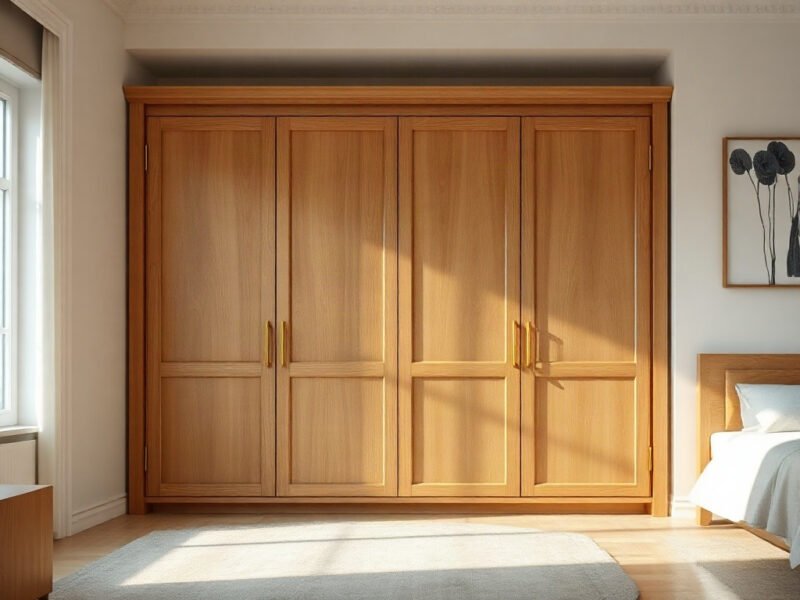 Mẫu tủ áo tại TPHCM đa dạng phong cách Tủ áo tại TPHCM bốn cánh gỗ tự nhiên đặt trong phòng ngủ hiện đại