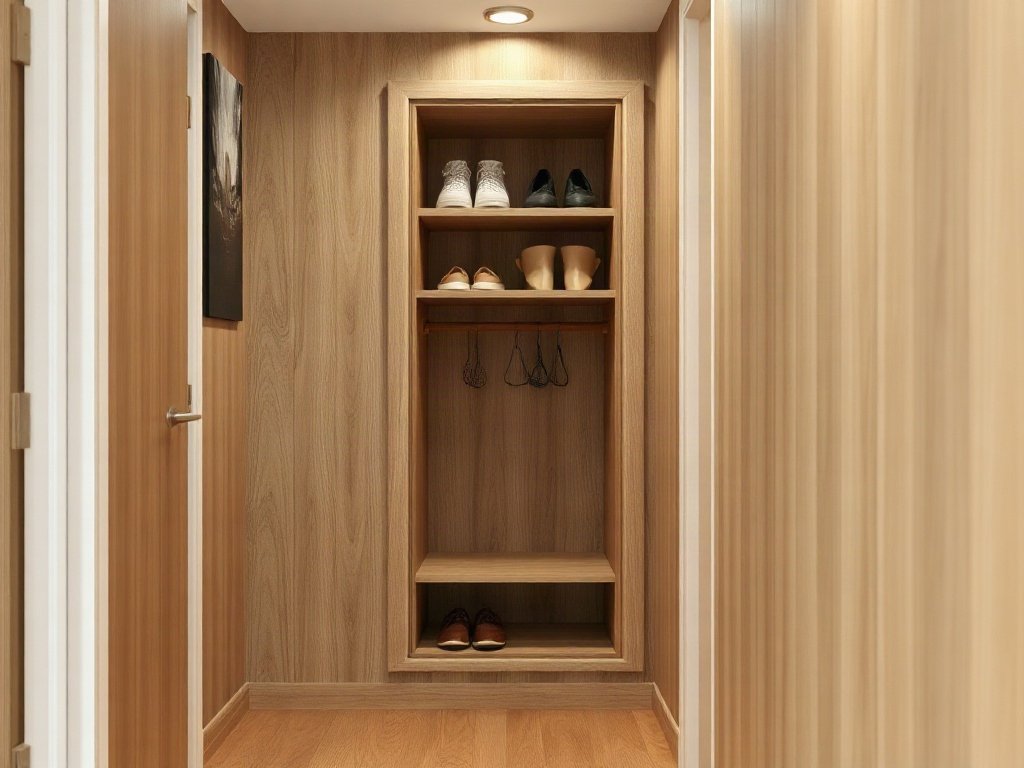 Tủ giầy âm tường tiết kiệm diện tích hành lang căn hộ