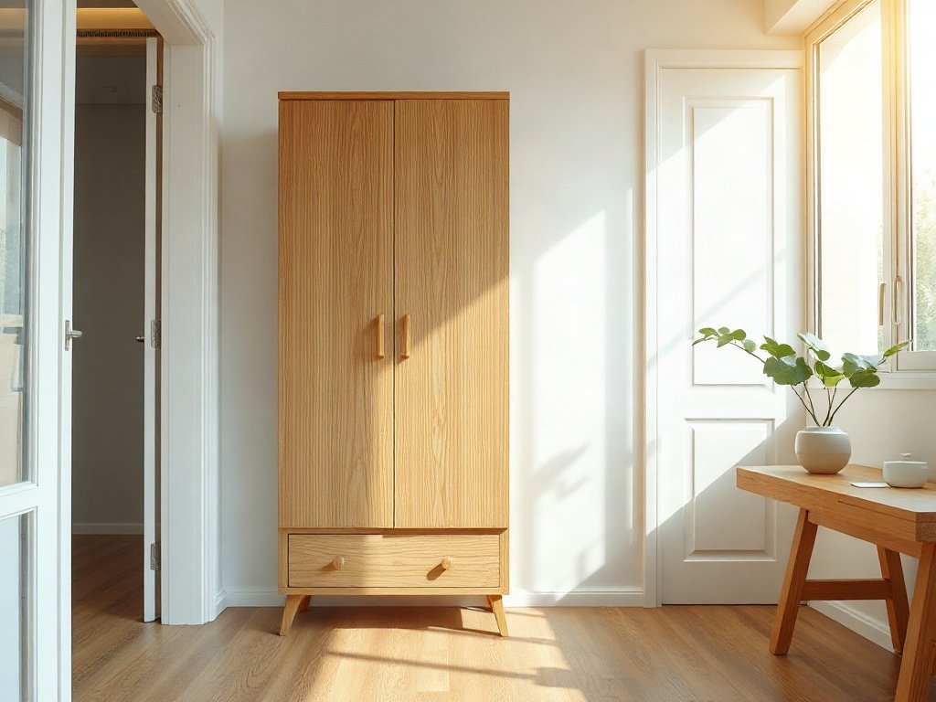 Tủ giầy đẹp giảm giá gỗ tự nhiên đặt trong sảnh căn hộ sáng