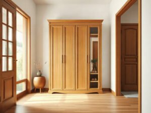 Tủ giầy đẹp giảm giá gỗ tự nhiên nhiều tầng đặt tại lối vào nhà
