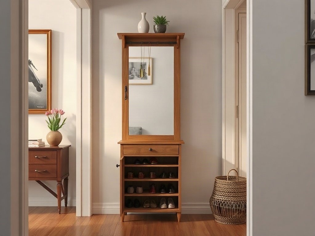 Tủ giầy đẹp kết hợp gương soi và kệ để đồ nhỏ