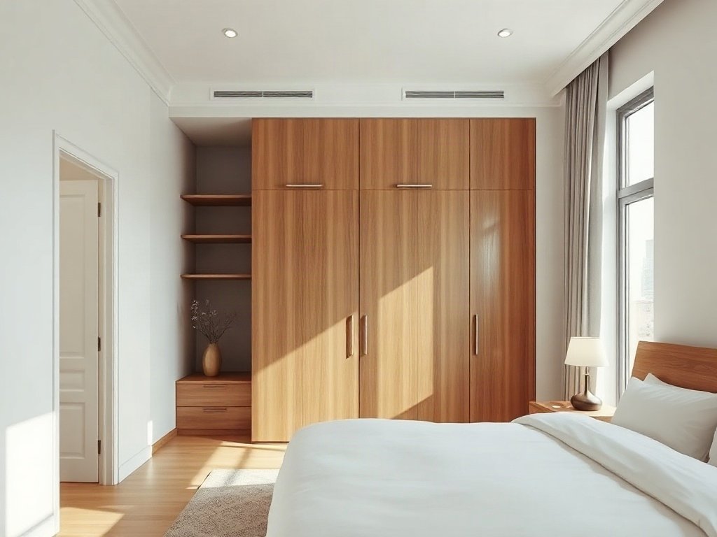 10 mẫu tủ quần áo tại TPHCM đẹp chất lượng Tủ quần áo âm tường gỗ tự nhiên tối ưu diện tích phòng ngủ nhỏ