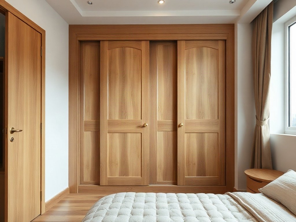 Tủ quần áo cửa lùa tại TPHCM đẹp sang Tủ quần áo cửa lùa tại TPHCM đặt sát tường phòng ngủ căn hộ