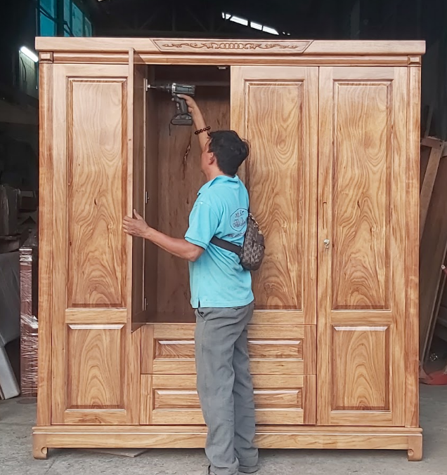 Tủ quần áo gỗ tự nhiên cánh kính MS 3117