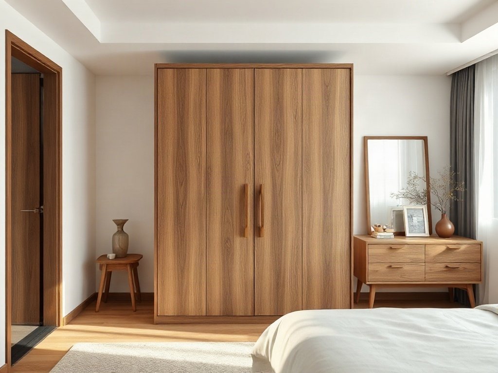 Tủ quần áo gỗ công nghiệp giá rẻ bền đẹp cho mọi gia đình Tủ quần áo gỗ công nghiệp kết hợp cánh gương toàn thân trong phòng ngủ