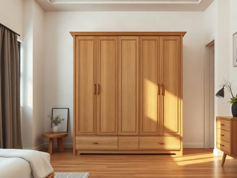 10 mẫu tủ quần áo tại TPHCM đẹp chất lượng Tủ quần áo tại TPHCM đẹp bốn cánh gỗ tự nhiên đặt trong phòng ngủ hiện đại