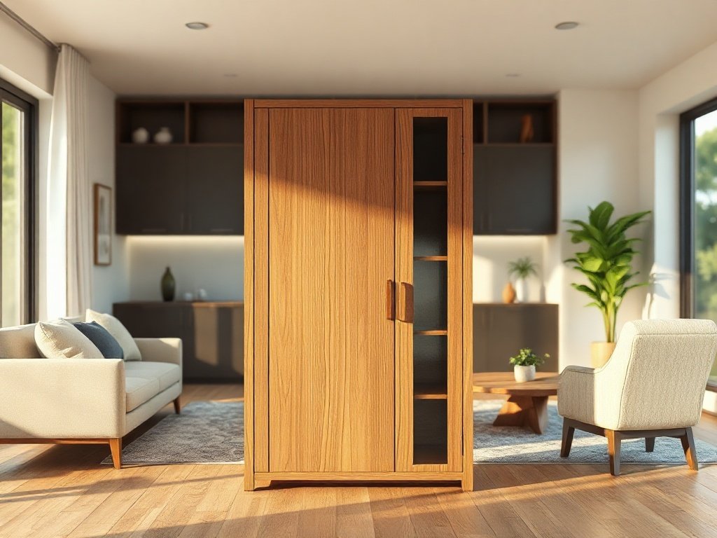 Tủ rượu đẹp phòng khách gỗ teak đặt làm điểm nhấn không gian