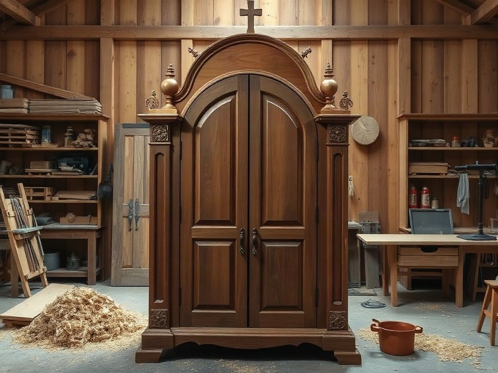 Tủ thờ gỗ nguyên khối tại xưởng mộc