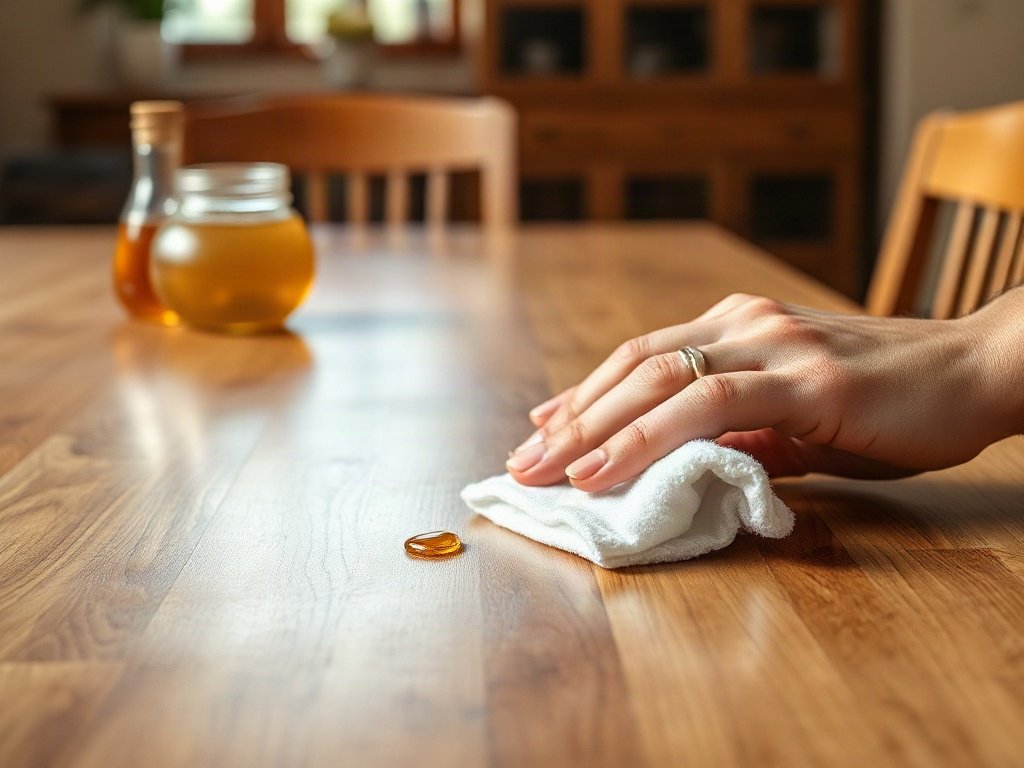 5 mẹo làm mới bàn ăn gỗ không tốn kém mà hiệu quả bất ngờ Xoa dầu dừa dưỡng thớ gỗ theo chiều vân bàn ăn