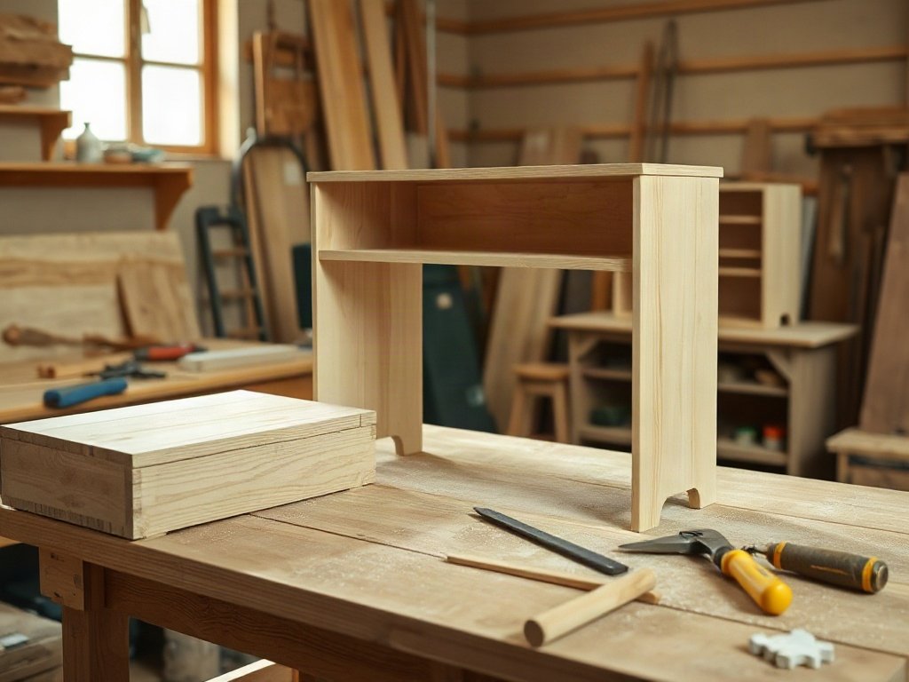Xưởng mộc đang gia công các bộ phận bàn làm việc gỗ