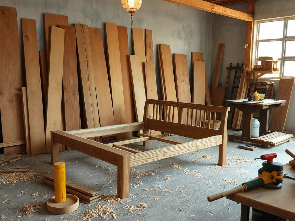 Xưởng mộc đóng giường gỗ tự nhiên theo yêu cầu