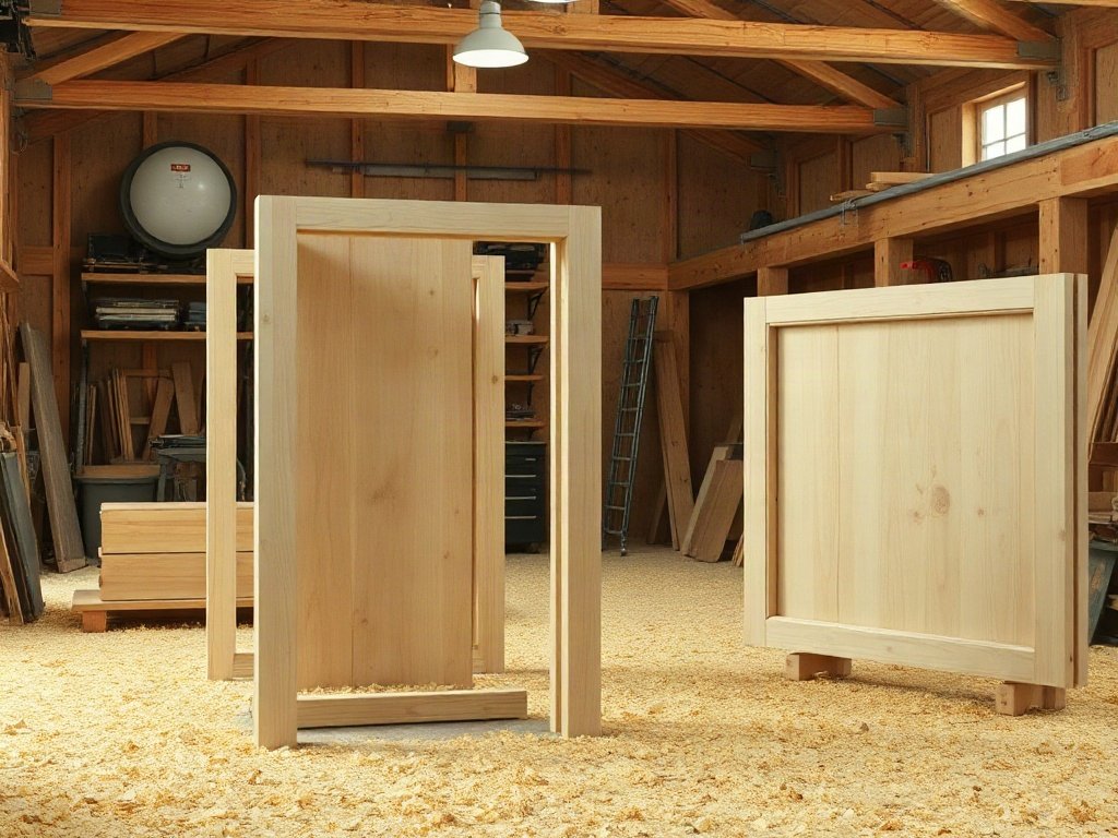 Xưởng mộc lắp ráp khung tủ gỗ tự nhiên trước khi sơn hoàn thiện
