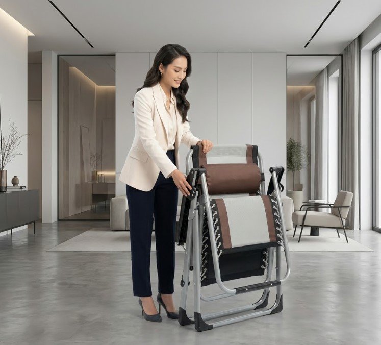 Ghế xếp thư giãn SUMIKA chính hãng đặt cạnh cửa sổ